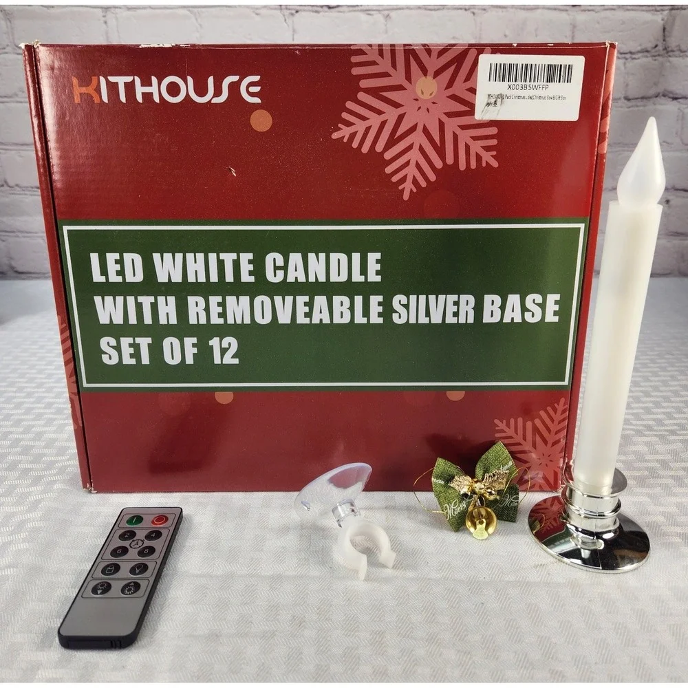 NEW! 12 Christmas Window Candles Lights With Timer Battery Operated Window Clips